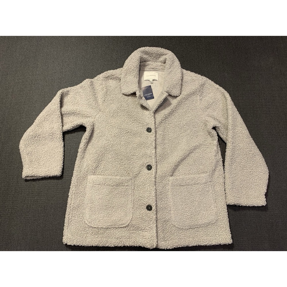 New LUCKY BRAND Grey High Pile Fleece Shacket Shirt Jacket Coat Size Medium